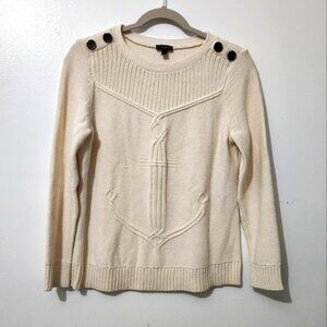 Talbots Cream Anchor Nautical Knit Pullover Sweater Size Medium Petite Women’s